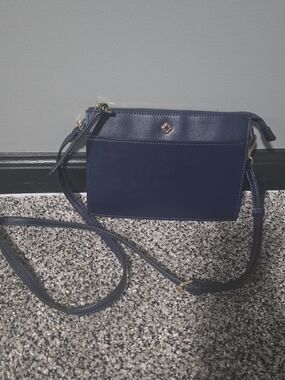 CROWN &IVY navy Leather Crossbody Bag with Gold Accent